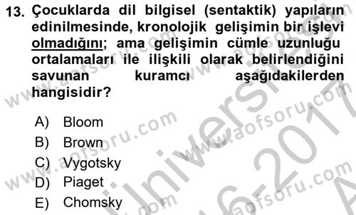 Erken Çocukluk Döneminde Gelişim 2 Dersi 2016 - 2017 Yılı (Vize) Ara Sınav Soruları 13. Soru