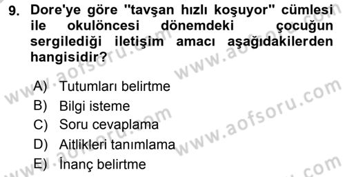 Erken Çocukluk Döneminde Gelişim 2 Dersi 2016 - 2017 Yılı (Vize) Ara Sınav Soruları 9. Soru