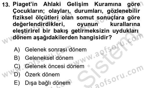 Erken Çocukluk Döneminde Gelişim 2 Dersi 2016 - 2017 Yılı (Final) Dönem Sonu Sınav Soruları 13. Soru