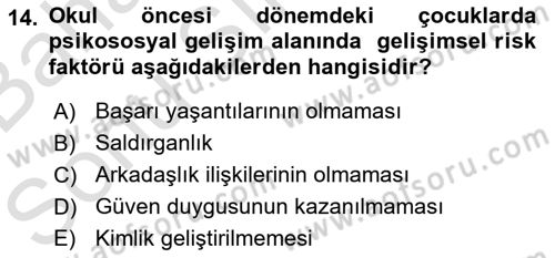 Erken Çocukluk Döneminde Gelişim 2 Dersi 2016 - 2017 Yılı (Final) Dönem Sonu Sınav Soruları 14. Soru