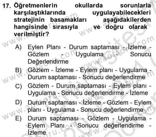 Erken Çocukluk Döneminde Gelişim 2 Dersi 2016 - 2017 Yılı (Final) Dönem Sonu Sınav Soruları 17. Soru