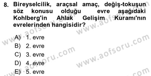 Erken Çocukluk Döneminde Gelişim 2 Dersi 2016 - 2017 Yılı (Final) Dönem Sonu Sınav Soruları 8. Soru