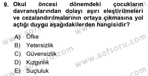 Erken Çocukluk Döneminde Gelişim 2 Dersi 2016 - 2017 Yılı (Final) Dönem Sonu Sınav Soruları 9. Soru