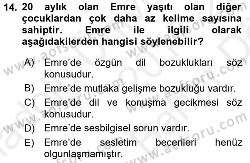 Erken Çocukluk Döneminde Gelişim 2 Dersi 2017 - 2018 Yılı (Vize) Ara Sınav Soruları 14. Soru
