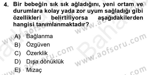 Erken Çocukluk Döneminde Gelişim 2 Dersi 2017 - 2018 Yılı (Vize) Ara Sınav Soruları 4. Soru