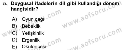 Erken Çocukluk Döneminde Gelişim 2 Dersi 2017 - 2018 Yılı (Vize) Ara Sınav Soruları 5. Soru