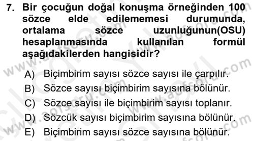 Erken Çocukluk Döneminde Gelişim 2 Dersi 2017 - 2018 Yılı (Vize) Ara Sınav Soruları 7. Soru