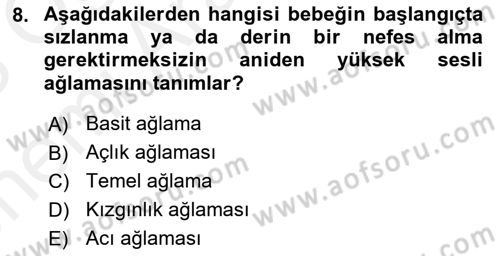 Erken Çocukluk Döneminde Gelişim 2 Dersi 2017 - 2018 Yılı (Vize) Ara Sınav Soruları 8. Soru
