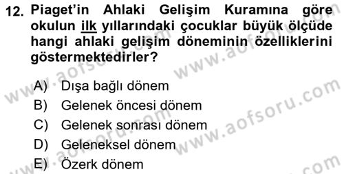 Erken Çocukluk Döneminde Gelişim 2 Dersi 2017 - 2018 Yılı (Final) Dönem Sonu Sınav Soruları 12. Soru