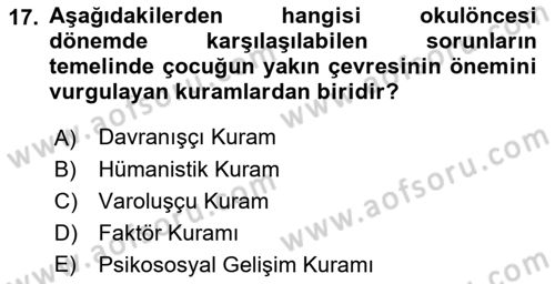 Erken Çocukluk Döneminde Gelişim 2 Dersi 2017 - 2018 Yılı (Final) Dönem Sonu Sınav Soruları 17. Soru