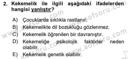Erken Çocukluk Döneminde Gelişim 2 Dersi 2017 - 2018 Yılı (Final) Dönem Sonu Sınav Soruları 2. Soru