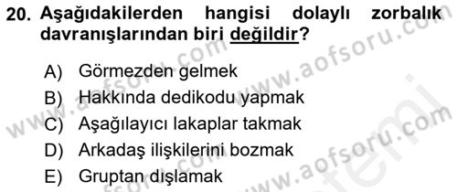 Erken Çocukluk Döneminde Gelişim 2 Dersi 2017 - 2018 Yılı (Final) Dönem Sonu Sınav Soruları 20. Soru