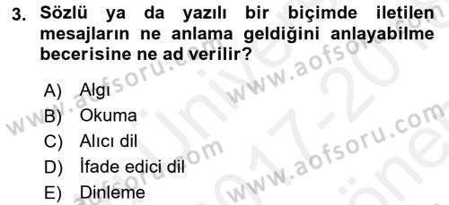 Erken Çocukluk Döneminde Gelişim 2 Dersi 2017 - 2018 Yılı (Final) Dönem Sonu Sınav Soruları 3. Soru