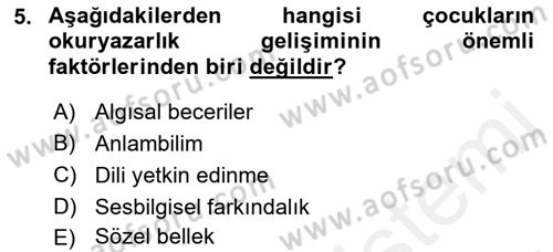 Erken Çocukluk Döneminde Gelişim 2 Dersi 2017 - 2018 Yılı (Final) Dönem Sonu Sınav Soruları 5. Soru