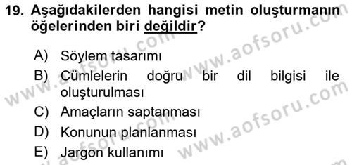 Erken Çocukluk Döneminde Gelişim 2 Dersi 2018 - 2019 Yılı (Vize) Ara Sınav Soruları 19. Soru