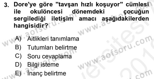 Erken Çocukluk Döneminde Gelişim 2 Dersi 2018 - 2019 Yılı (Vize) Ara Sınav Soruları 3. Soru