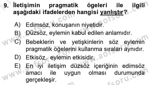 Erken Çocukluk Döneminde Gelişim 2 Dersi 2018 - 2019 Yılı (Vize) Ara Sınav Soruları 9. Soru