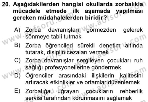 Erken Çocukluk Döneminde Gelişim 2 Dersi 2018 - 2019 Yılı (Final) Dönem Sonu Sınav Soruları 20. Soru