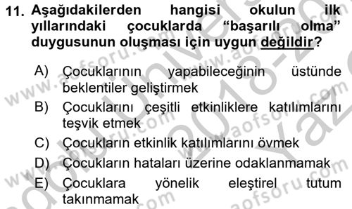 Erken Çocukluk Döneminde Gelişim 2 Dersi 2018 - 2019 Yılı Yaz Okulu Sınav Soruları 11. Soru