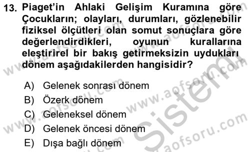 Erken Çocukluk Döneminde Gelişim 2 Dersi 2018 - 2019 Yılı Yaz Okulu Sınav Soruları 13. Soru