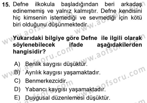 Erken Çocukluk Döneminde Gelişim 2 Dersi 2018 - 2019 Yılı Yaz Okulu Sınav Soruları 15. Soru