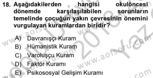 Erken Çocukluk Döneminde Gelişim 2 Dersi 2018 - 2019 Yılı Yaz Okulu Sınav Soruları 18. Soru