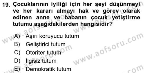Erken Çocukluk Döneminde Gelişim 2 Dersi 2018 - 2019 Yılı Yaz Okulu Sınav Soruları 19. Soru