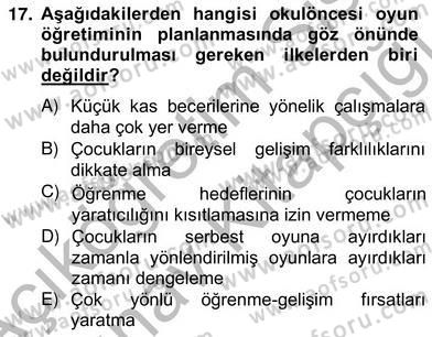 Okulöncesinde Beden Eğitimi Ve Oyun Öğretimi Dersi Ara Sınavı Deneme Sınav Soruları 17. Soru