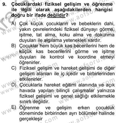 Okulöncesinde Beden Eğitimi Ve Oyun Öğretimi Dersi Ara Sınavı Deneme Sınav Soruları 9. Soru