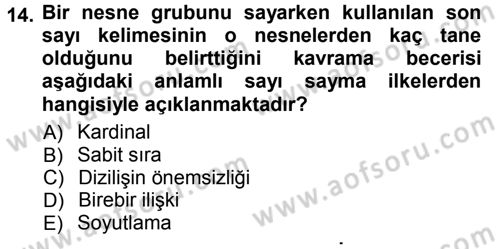 Okulöncesinde Matematik Eğitimi Dersi Ara Sınavı Deneme Sınav Soruları 14. Soru