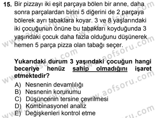 Okulöncesinde Matematik Eğitimi Dersi Ara Sınavı Deneme Sınav Soruları 15. Soru