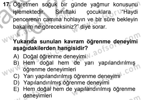 Okulöncesinde Matematik Eğitimi Dersi Ara Sınavı Deneme Sınav Soruları 17. Soru