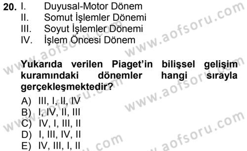 Okulöncesinde Matematik Eğitimi Dersi Ara Sınavı Deneme Sınav Soruları 20. Soru