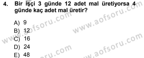 Okulöncesinde Matematik Eğitimi Dersi Ara Sınavı Deneme Sınav Soruları 4. Soru