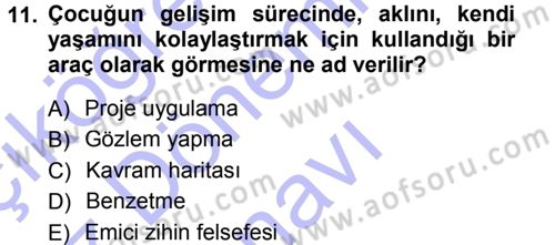 Okulöncesinde Matematik Eğitimi Dersi 2012 - 2013 Yılı (Final) Dönem Sonu Sınav Soruları 11. Soru