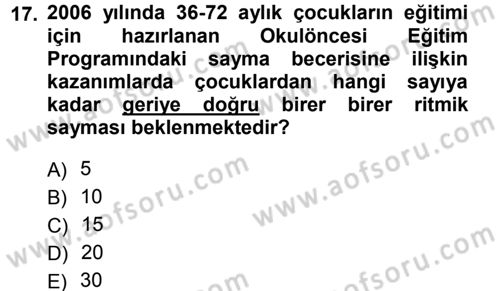 Okulöncesinde Matematik Eğitimi Dersi 2012 - 2013 Yılı (Final) Dönem Sonu Sınav Soruları 17. Soru