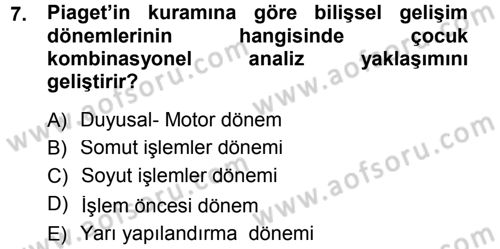 Okulöncesinde Matematik Eğitimi Dersi 2012 - 2013 Yılı (Final) Dönem Sonu Sınav Soruları 7. Soru