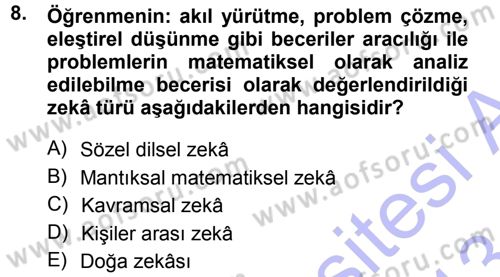Okulöncesinde Matematik Eğitimi Dersi 2012 - 2013 Yılı (Final) Dönem Sonu Sınav Soruları 8. Soru