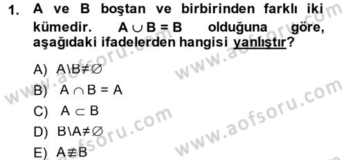 Okulöncesinde Matematik Eğitimi Dersi Ara Sınavı Deneme Sınav Soruları 1. Soru