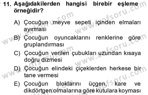 Okulöncesinde Matematik Eğitimi Dersi Ara Sınavı Deneme Sınav Soruları 11. Soru