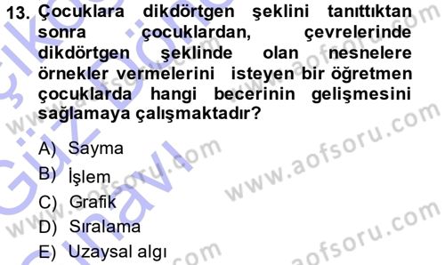Okulöncesinde Matematik Eğitimi Dersi Ara Sınavı Deneme Sınav Soruları 13. Soru