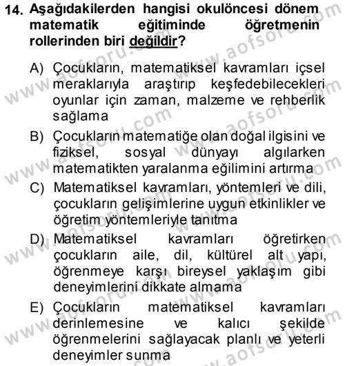 Okulöncesinde Matematik Eğitimi Dersi Ara Sınavı Deneme Sınav Soruları 14. Soru
