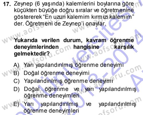 Okulöncesinde Matematik Eğitimi Dersi Ara Sınavı Deneme Sınav Soruları 17. Soru