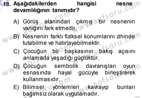 Okulöncesinde Matematik Eğitimi Dersi Ara Sınavı Deneme Sınav Soruları 18. Soru