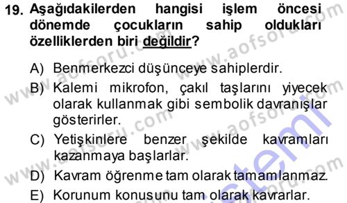 Okulöncesinde Matematik Eğitimi Dersi Ara Sınavı Deneme Sınav Soruları 19. Soru