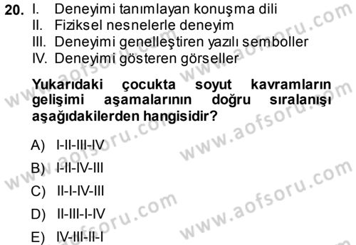 Okulöncesinde Matematik Eğitimi Dersi Ara Sınavı Deneme Sınav Soruları 20. Soru