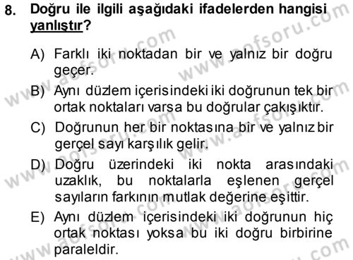 Okulöncesinde Matematik Eğitimi Dersi 2013 - 2014 Yılı (Vize) Ara Sınav Soruları 8. Soru