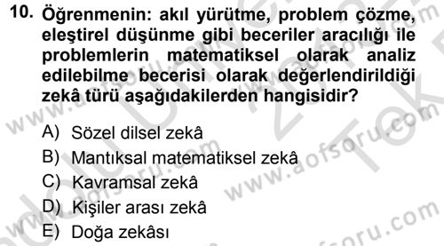 Okulöncesinde Matematik Eğitimi Dersi 2013 - 2014 Yılı Tek Ders Sınav Soruları 10. Soru