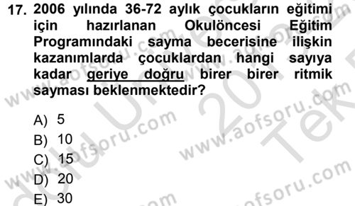 Okulöncesinde Matematik Eğitimi Dersi 2013 - 2014 Yılı Tek Ders Sınav Soruları 17. Soru