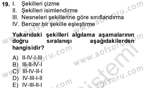 Okulöncesinde Matematik Eğitimi Dersi 2013 - 2014 Yılı Tek Ders Sınav Soruları 19. Soru